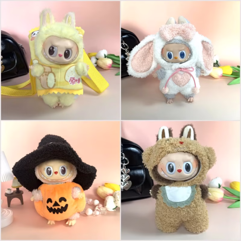 Handmade Plush Bear Costume Set (17cm Labubu Blind Box) (Keychain Doll Outfit)